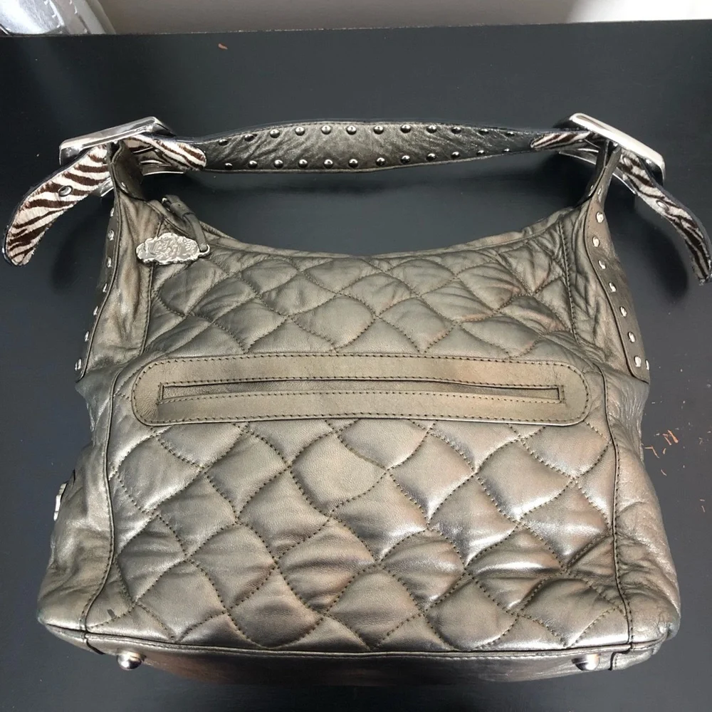 Quilted Metallic Hobo Shoulder Bag in Bronze